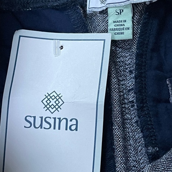 Nwt SUSINA 𝅺cropped slim linen pants with elastic waist and drawstrings Sz SP - Picture 7 of 9